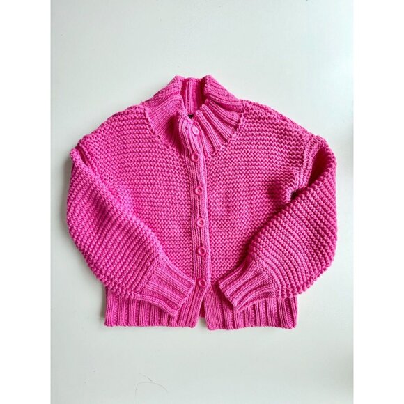 HOUSE OF HARLOW Bright Pink Chunky Knit Reverse Stitch Cardigan Sweater, Size XS - Picture 4 of 11